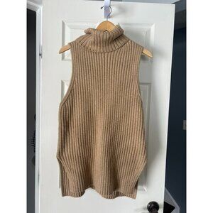 H&M Sleeveless Ribbed Turtleneck Sweater Womens Small Tan Camel Knit Tunic